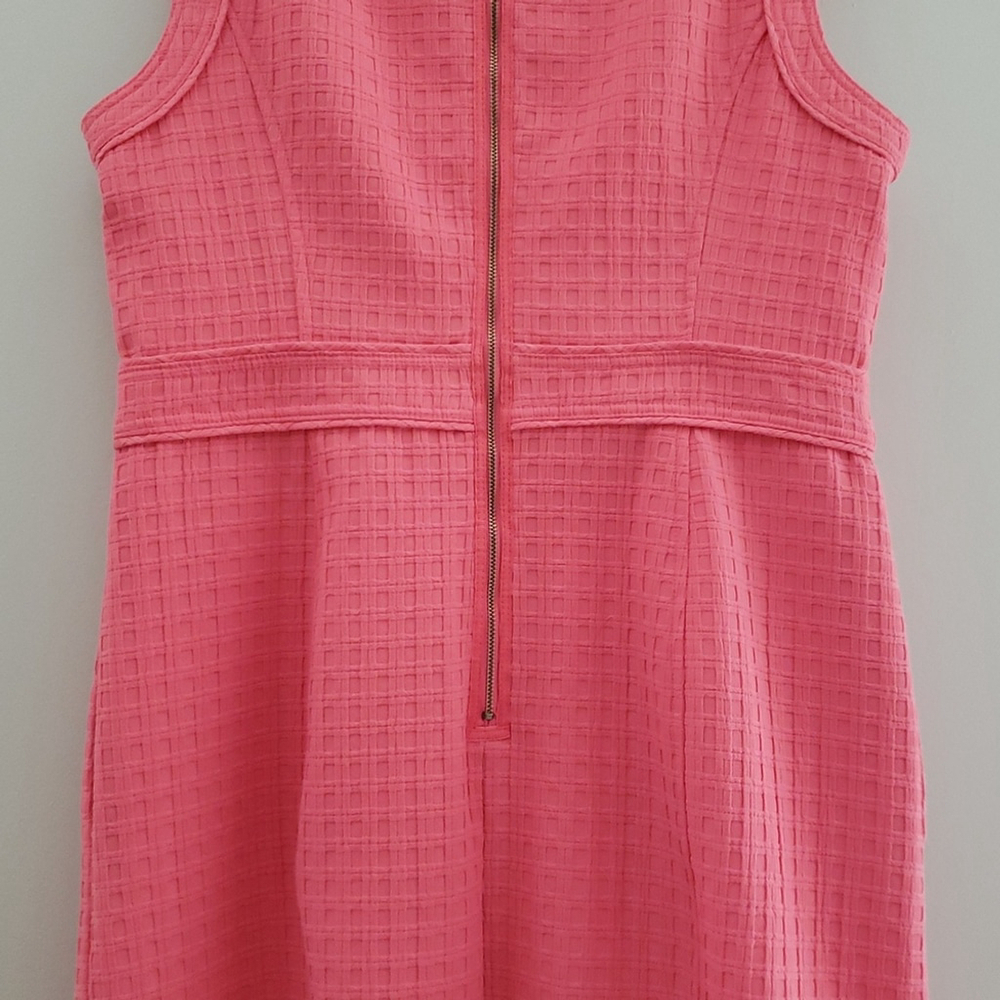 Liz Claiborne Midi Sheath Dress 8 Pink Basketweave Pockets Lined Work Office - Picture 8 of 16